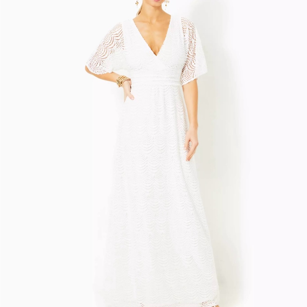 NWT Lilly Pulitzer Parigi Lace Maxi Dress Resort White Scalloped Shell Lace XL